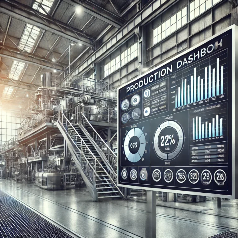 Real-time production dashboard in stainless steel fastener factory, showcasing Deli-Newdexin's investment to enhance efficiency