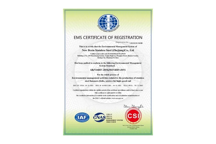 ISO 14001:2015 TUV SUD certification, demonstrating Deli-Newdexin factory's compliance with international environmental management standards