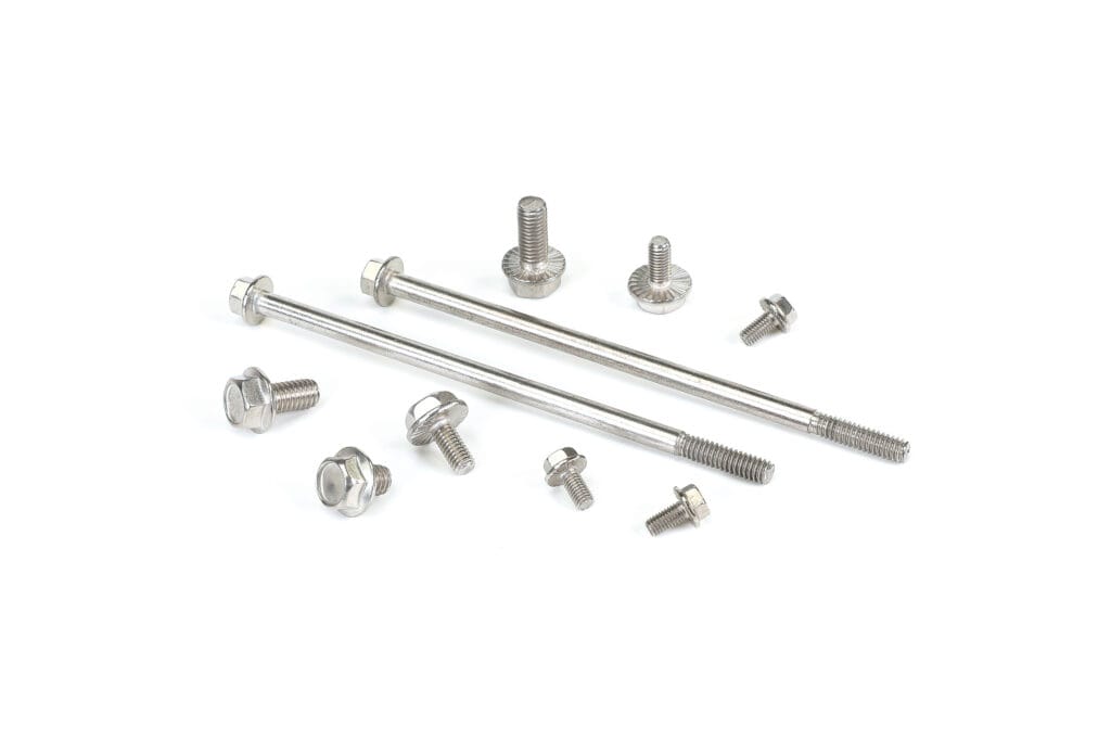 Stainless steel hex flange bolts and threaded rods for flexible fastening solutions.
