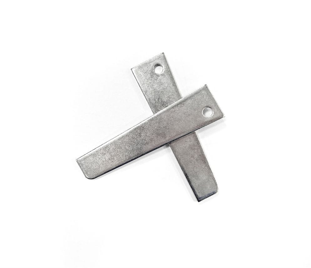Two stainless steel flat bars with holes, suitable for industrial applications.