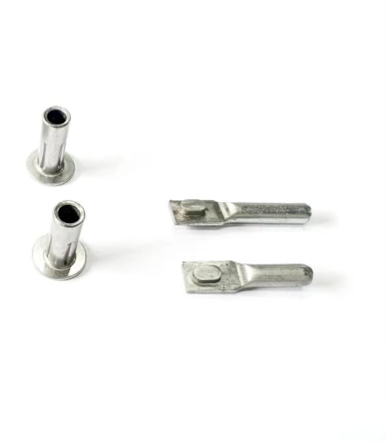 Stainless steel dowels and fastener clips for secure fastening in industrial setups.
